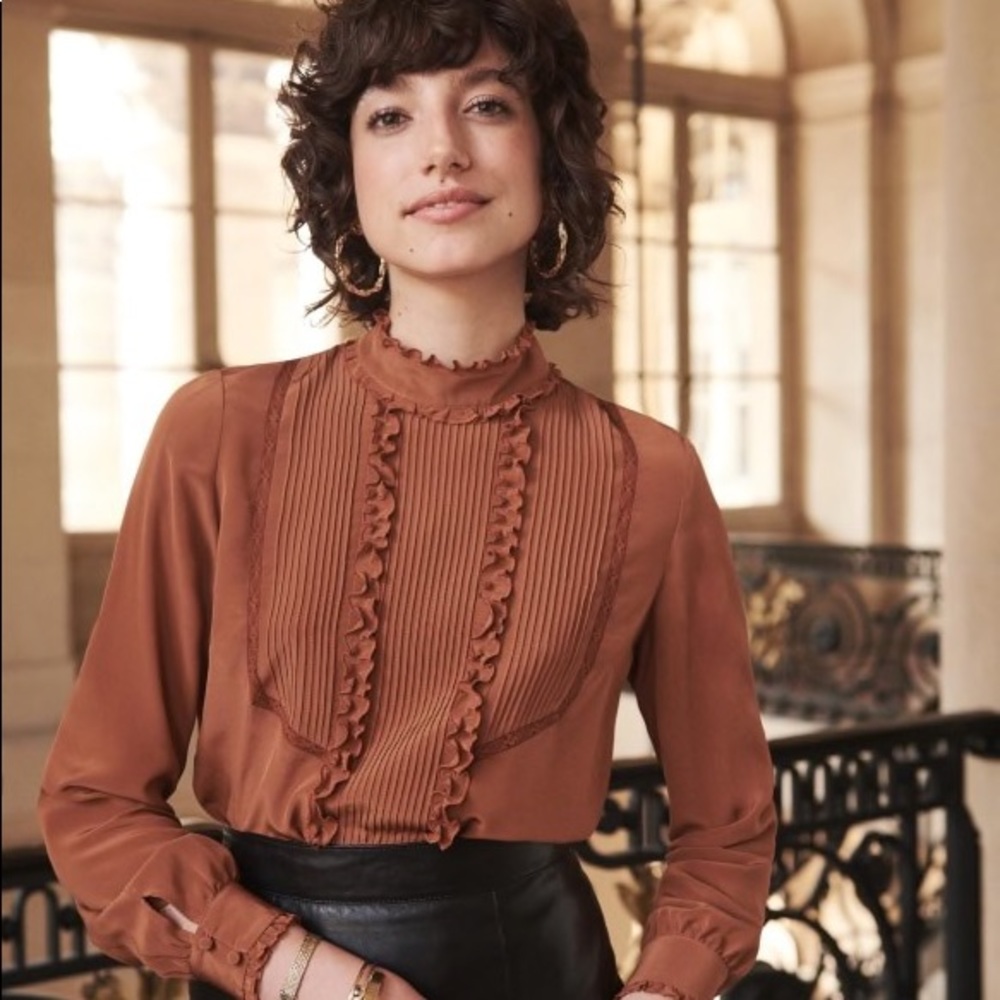 Sezane Jules Blouse in Caramel Size 38 (US 6)